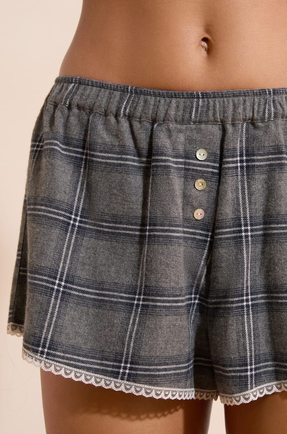Short de pyjama &agrave; carreaux en coton;${refinementColor}