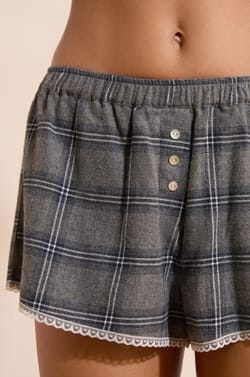 Short de pyjama &agrave; carreaux en coton;${refinementColor}