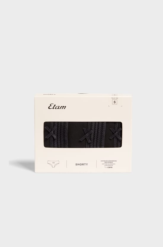 Pack of 3 cotton and lace boyshorts;${refinementColor}