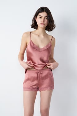 Silk Pyjama Shorts with Lace Details;${refinementColor}