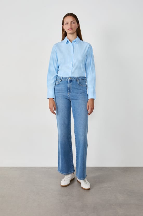 Chemise manches longues en coton ceinturée;${refinementColor}