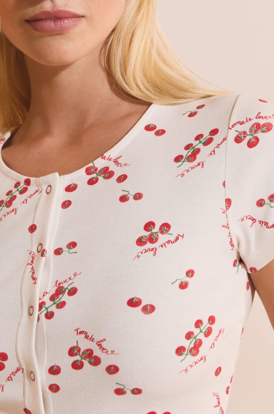 T-shirt de pyjama en coton &agrave; motifs tomates;${refinementColor}
