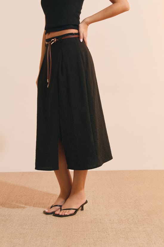 Jupe midi &agrave; fente;${refinementColor}