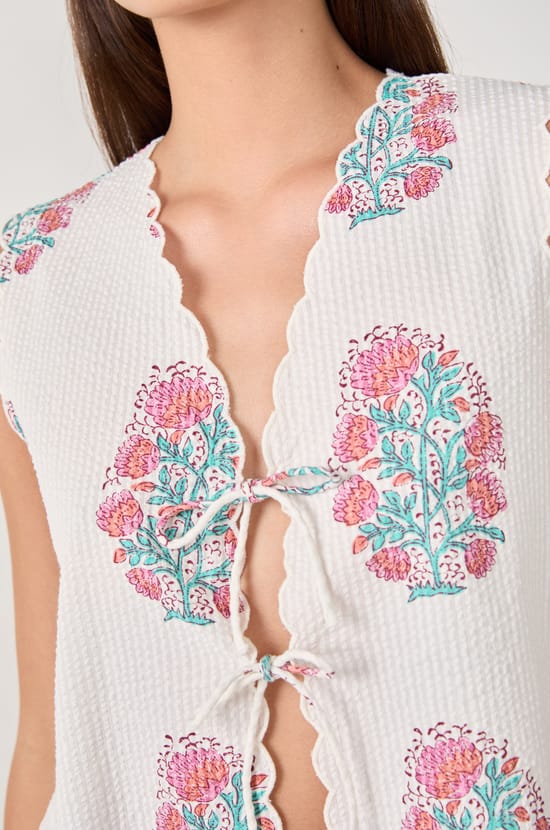 Top de pyjama à imprimés en coton;${refinementColor}