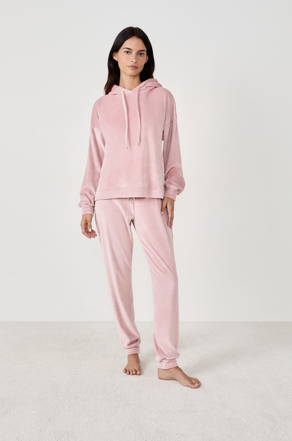 Sweatshirt à capuche effet velours;${refinementColor}