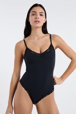 Bodysuit in Microfiber and Lace;${refinementColor}