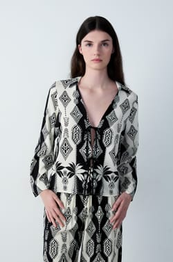 Tie-Front Robe with Patterns;${refinementColor}