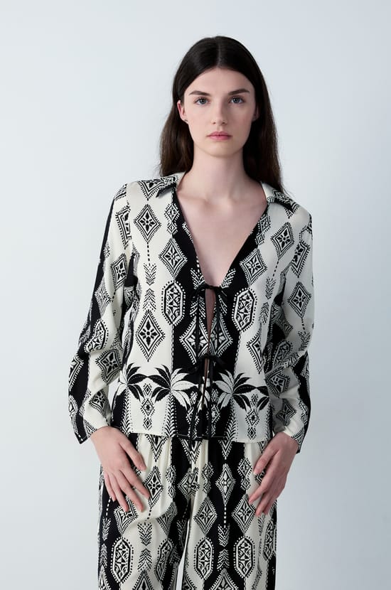 Tie-Front Robe with Patterns;${refinementColor}