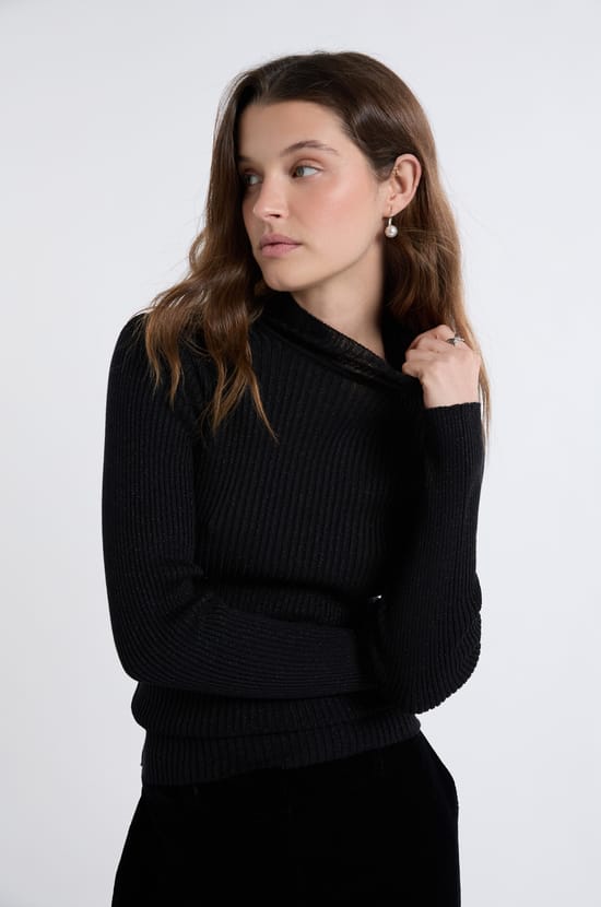 Pull en tricot irisé à col montant;${refinementColor}