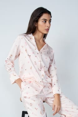 Patterned Satin Pajama Shirt;${refinementColor}