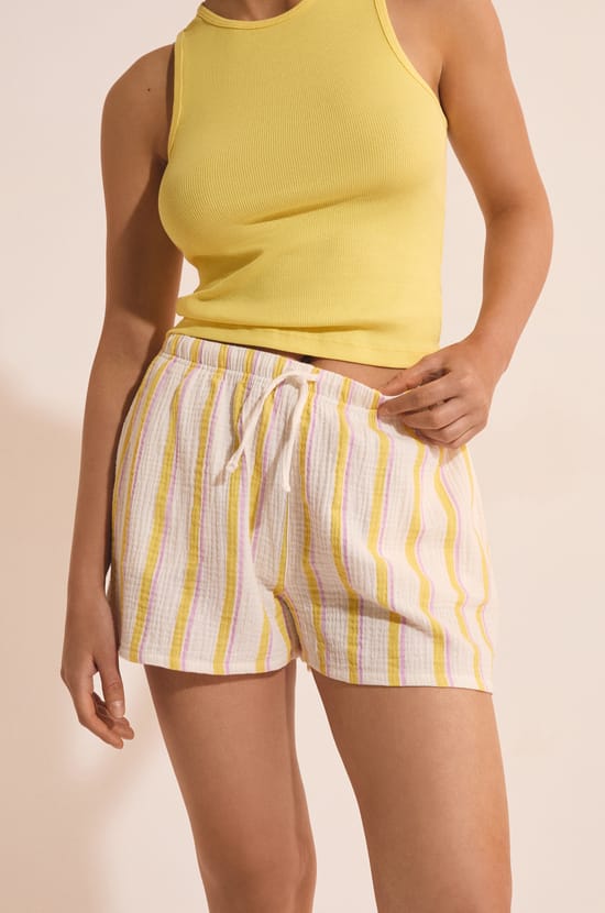 Short de pyjama &agrave; rayures en coton;${refinementColor}