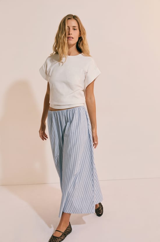 Jupe longue en coton &agrave; rayures;${refinementColor}