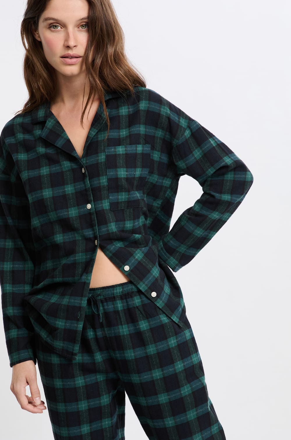 2-Piece Checkered Cotton Pajama Set;${refinementColor}