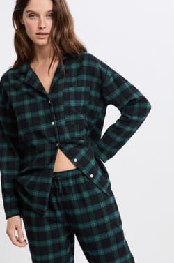 2-Piece Checkered Cotton Pajama Set;${refinementColor}
