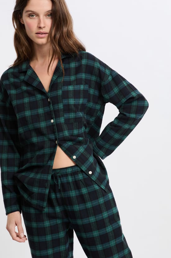 Conjunto de pijama de 2 piezas a cuadros de algod&oacute;n;${refinementColor}