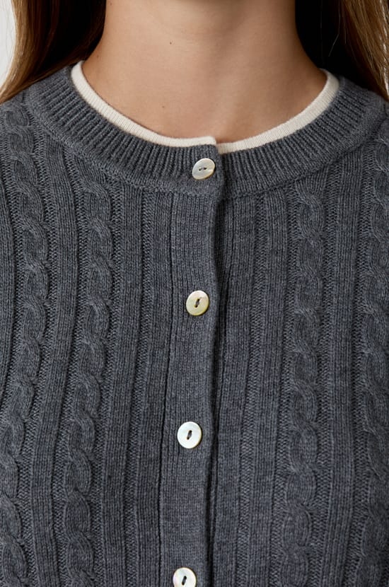 Round neck cardigan with buttons;${refinementColor}