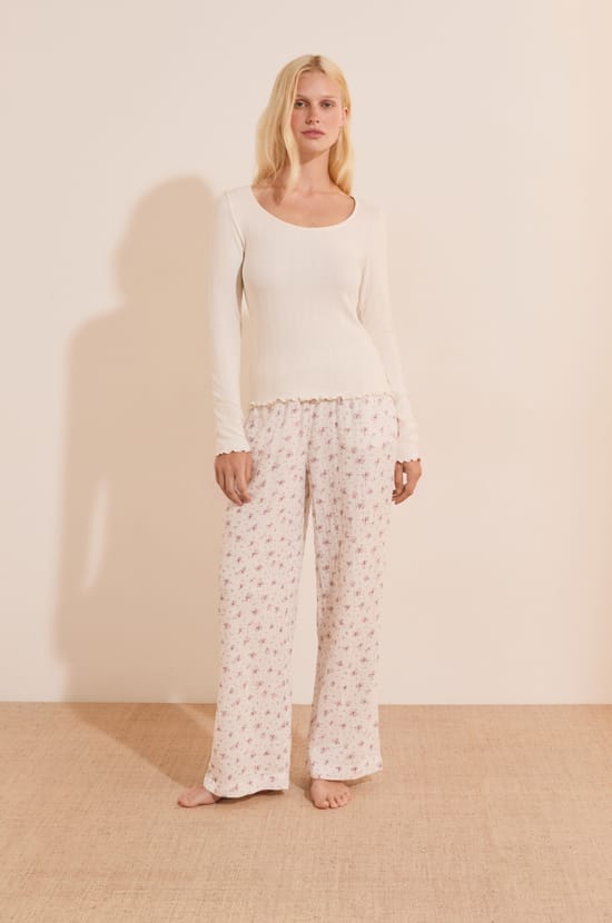 Pantalon de pyjama &agrave; motifs en coton;${refinementColor}