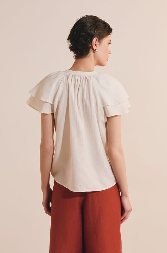 Top manches courtes bouffantes &agrave; nouer;${refinementColor}
