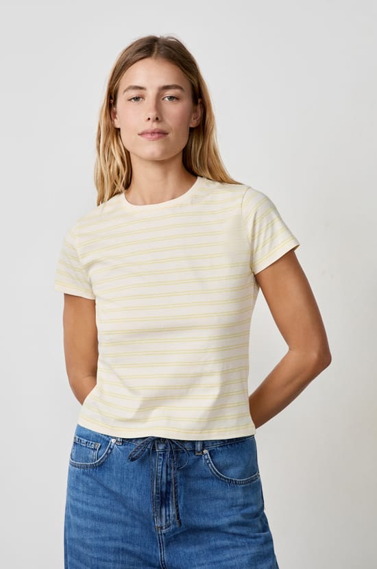 Striped short-sleeved cotton T-shirt;${refinementColor}