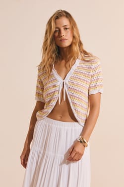 Cardigan manches courtes ouvert sur le devant;${refinementColor}