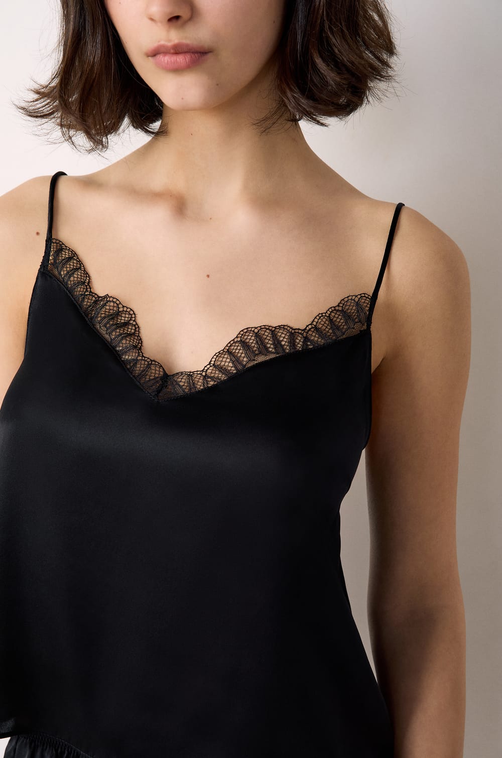 Silk Camisole with Lace Details;${refinementColor}