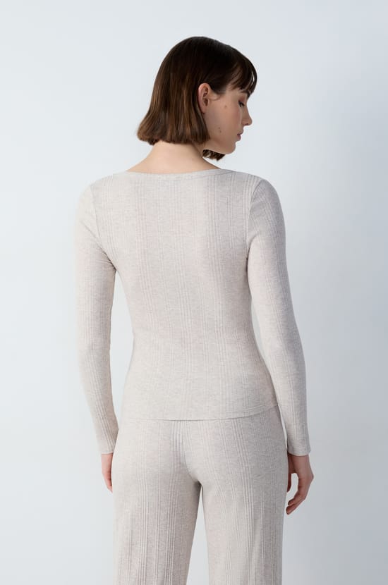 T-shirt manches longues en coton côtelé;${refinementColor}