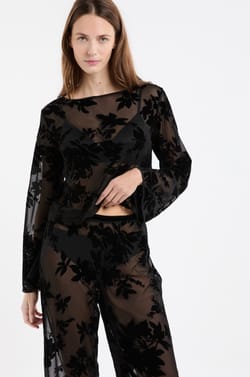 Top transparent à motif floral;${refinementColor}