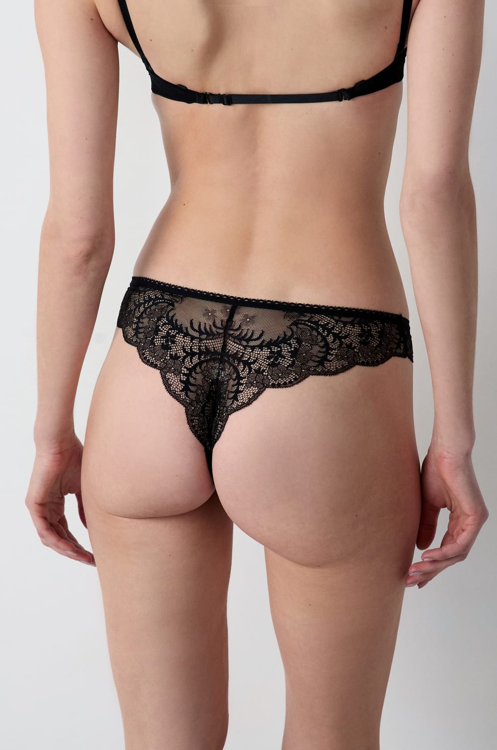 Tanga In Microfiber And Iridescent Lace;${refinementColor}
