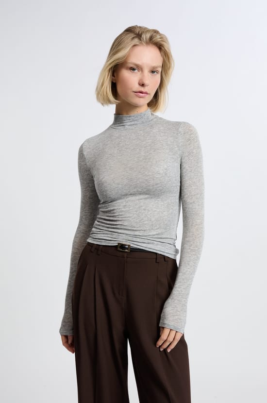 T-shirt manches longues col montant avec laine;${refinementColor}