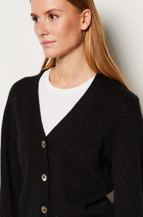 Gilet col V cachemire à paillettes;${refinementColor}