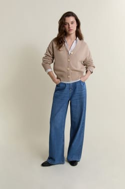 V-neck Cardigan with Cotton;${refinementColor}