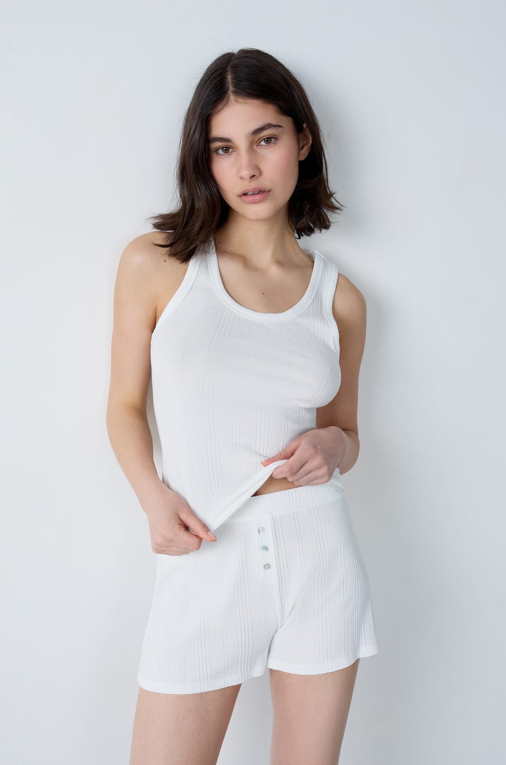 Ribbed Cotton Pyjama Shorts;${refinementColor}
