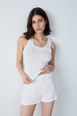Ribbed Cotton Pyjama Shorts;${refinementColor}