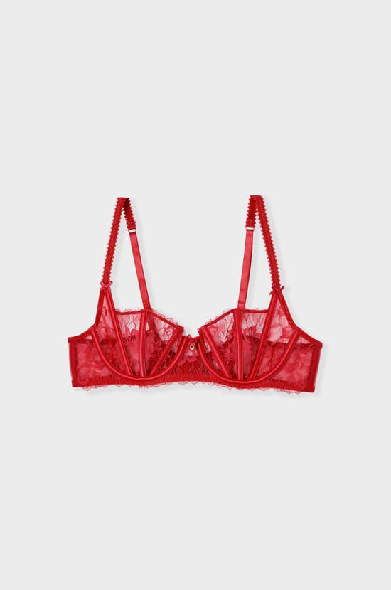 Lace and satin balconette bra;${refinementColor}