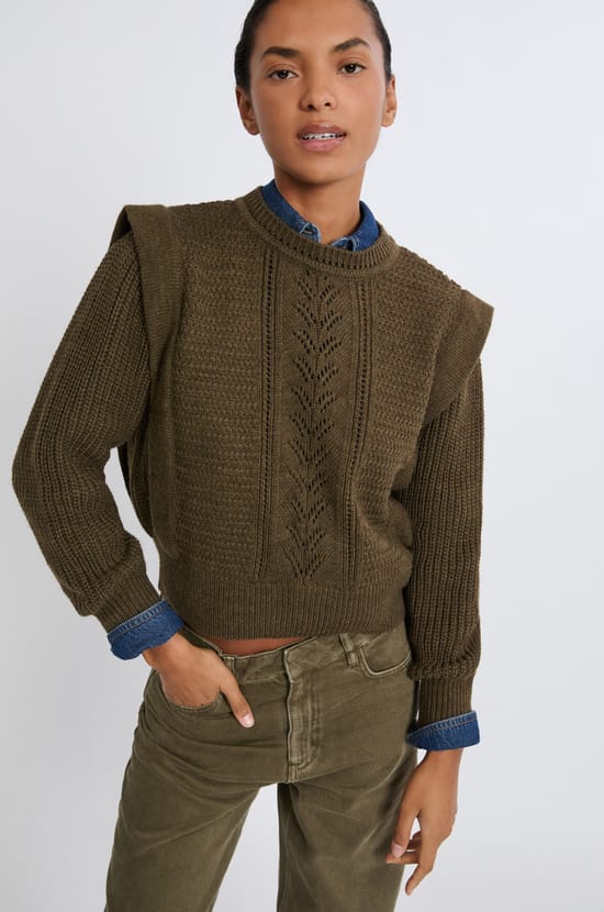 Wool Sweater With Shoulder Pads;${refinementColor}