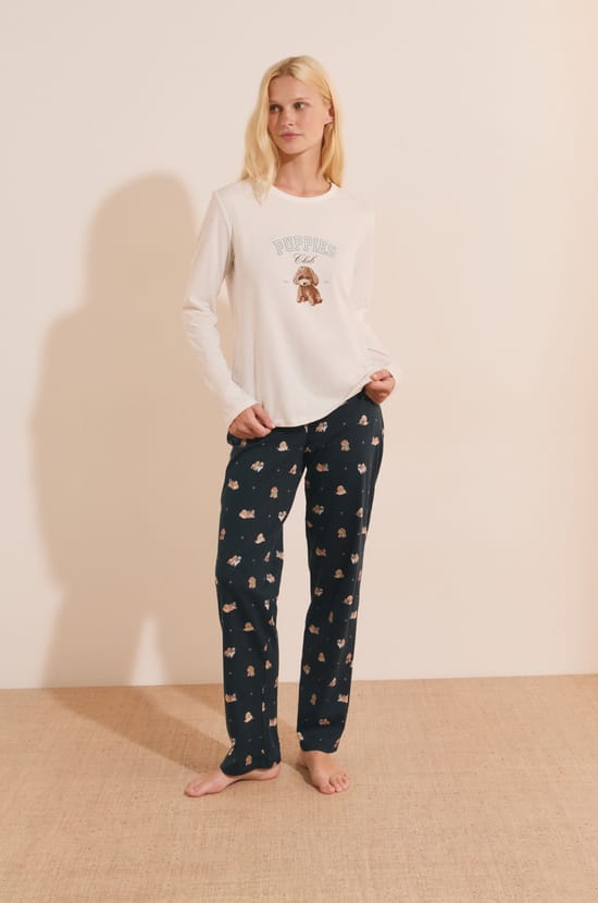 Ensemble de pyjama 3 pi&egrave;ces &agrave; motifs chiens;${refinementColor}