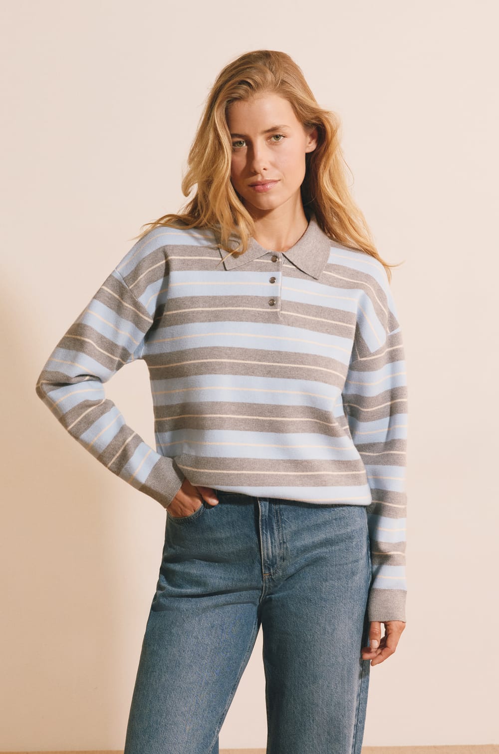 Pull manches longues &agrave; rayures;${refinementColor}