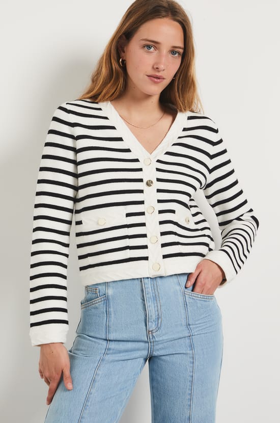 Striped Cropped Cardigan;${refinementColor}