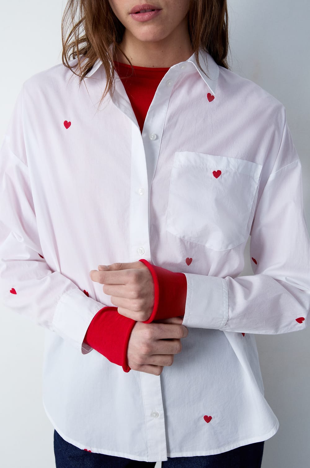 Long-sleeved shirt with heart print;${refinementColor}