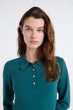 Long-sleeved dress with gold buttons;${refinementColor}