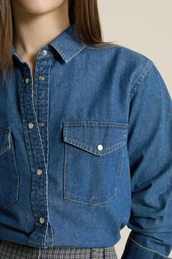 Camisa manga larga efecto denim;${refinementColor}