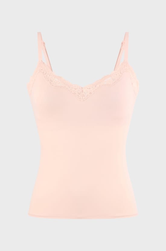 Camisole in Microfibre and Lace with Integrated Bralette;${refinementColor}