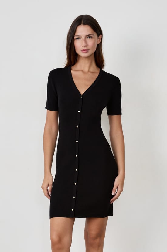 Short Dress with Buttons;${refinementColor}