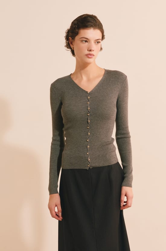 Cardigan c&ocirc;tel&eacute; &agrave; col V avec laine;${refinementColor}