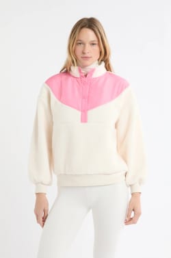 Pull sherpa bicolore avec col boutonn&eacute;;${refinementColor}
