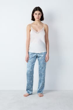 3-Piece Printed Satin Pajamas;${refinementColor}