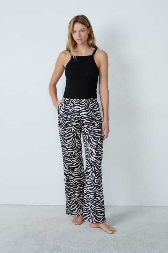 Pantalon de pyjama en coton motif zebré;${refinementColor}