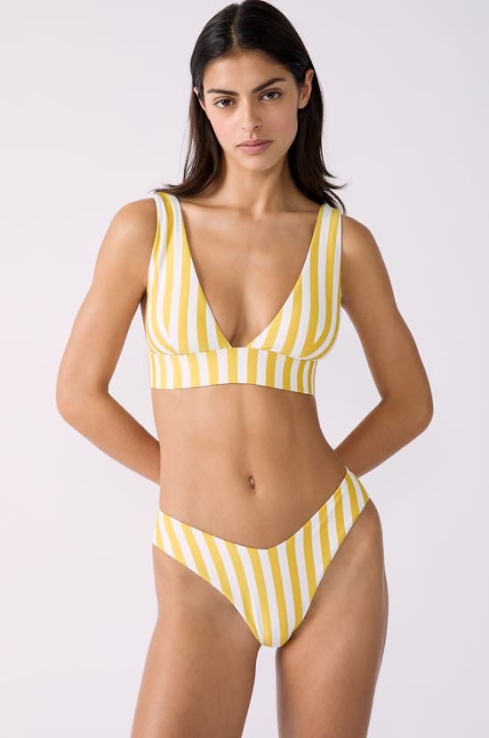 Triangel-Bikini-Top ohne Bügel mit Streifenmuster;${refinementColor}
