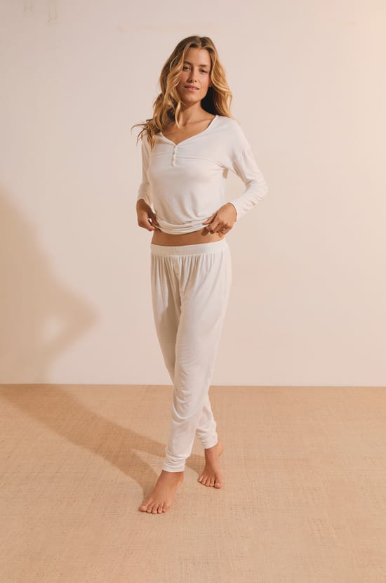 Pantal&oacute;n de pijama liso de modal;${refinementColor}