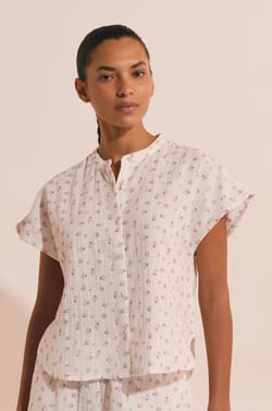 Chemise de pyjama &agrave; motifs fleuris en coton;${refinementColor}